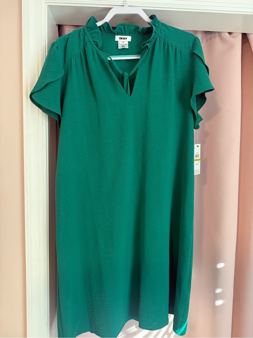 NWT DKNY Emerald Ruffle-Sleeve V-Neck Women's Dress Size 14